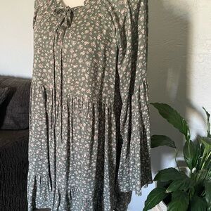 Peach love California Small sage green babydoll dress bell sleeve ditzy floral